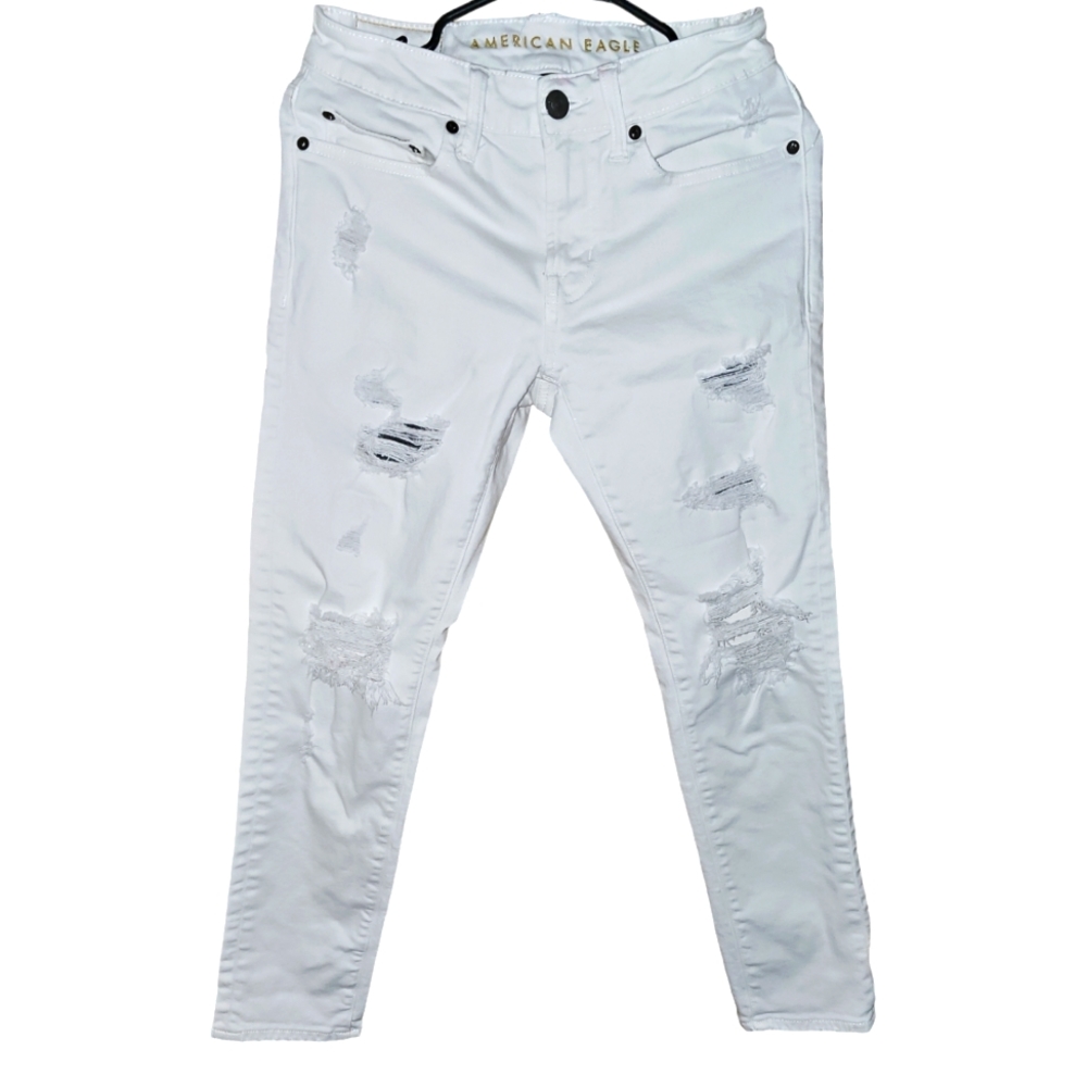 American Eagle FLEX white distressed jeans